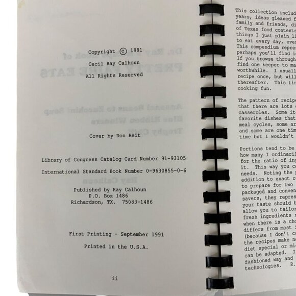 Pretty Faire Eats Cookbook by Dr Ray Calhoun Blue Ribbon Winners 1991 - Picture 6 of 14